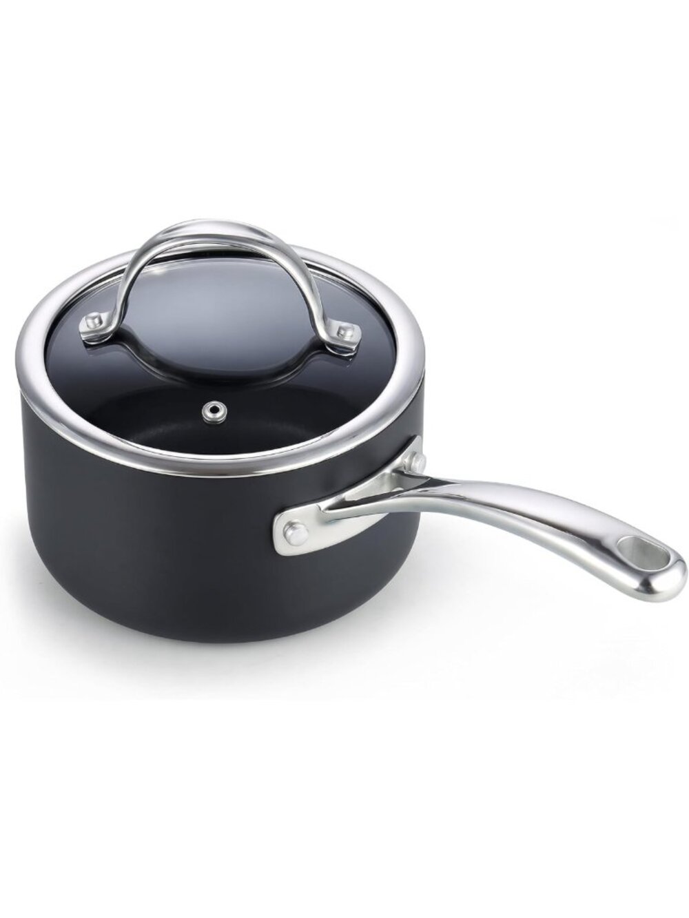 2-Quart Hard Anodized Nonstick Saucepan with Glass Lid - Kitchen Essential